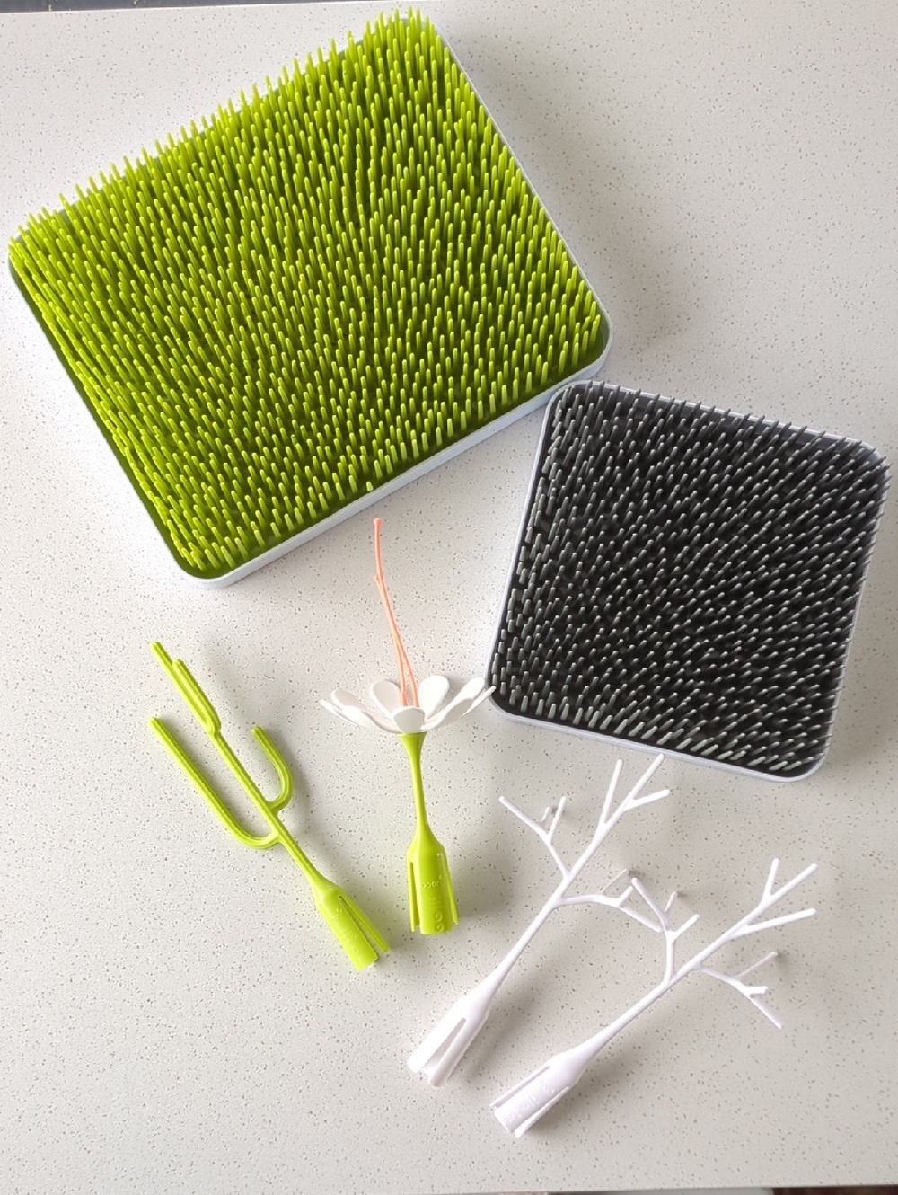 Boon Green And Gray Set Of 2 Baby Bottle Drying Racks And accessories